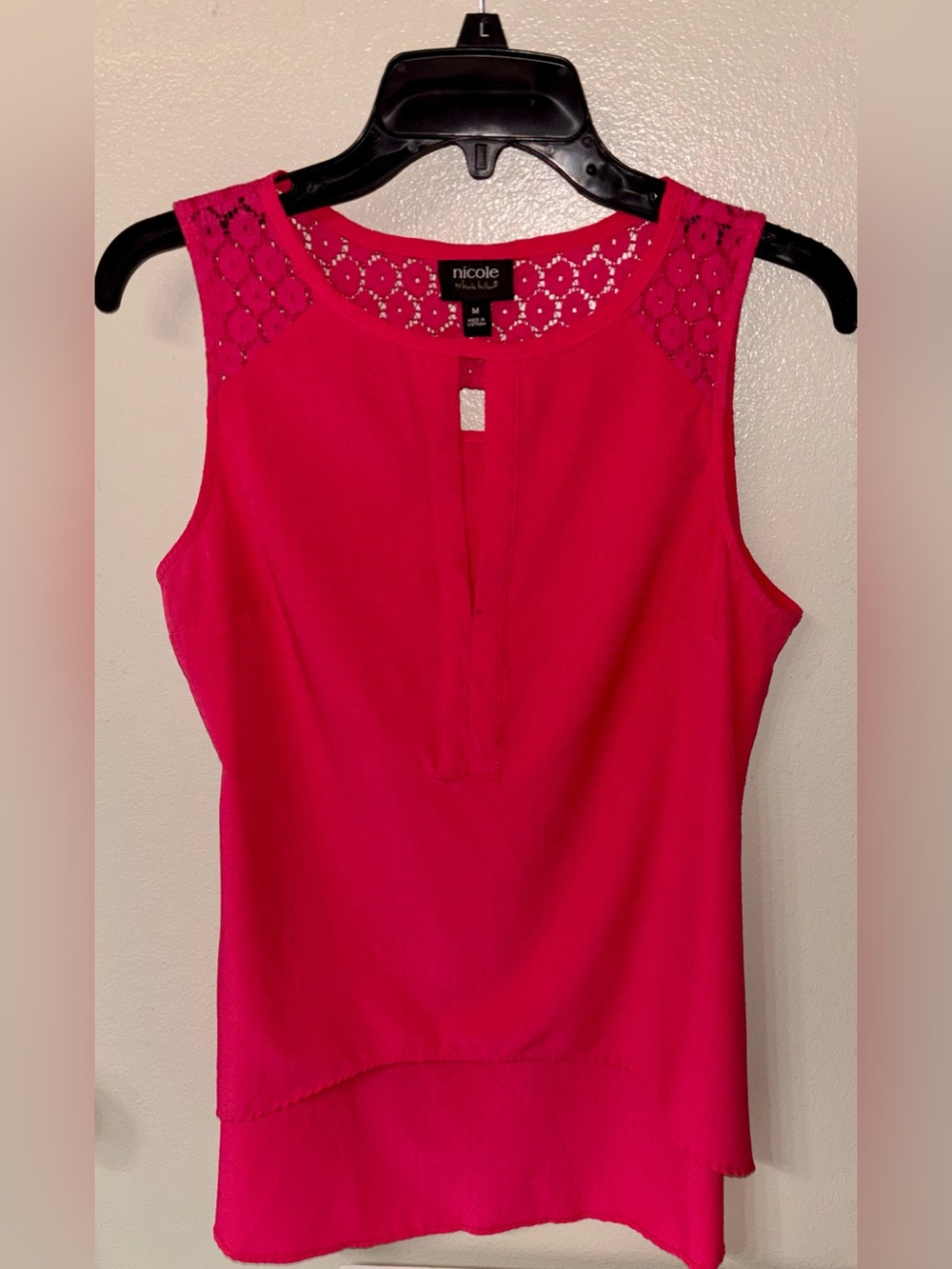 Nicole Hot Pink Sleeveless Lace-Yoke Camisole